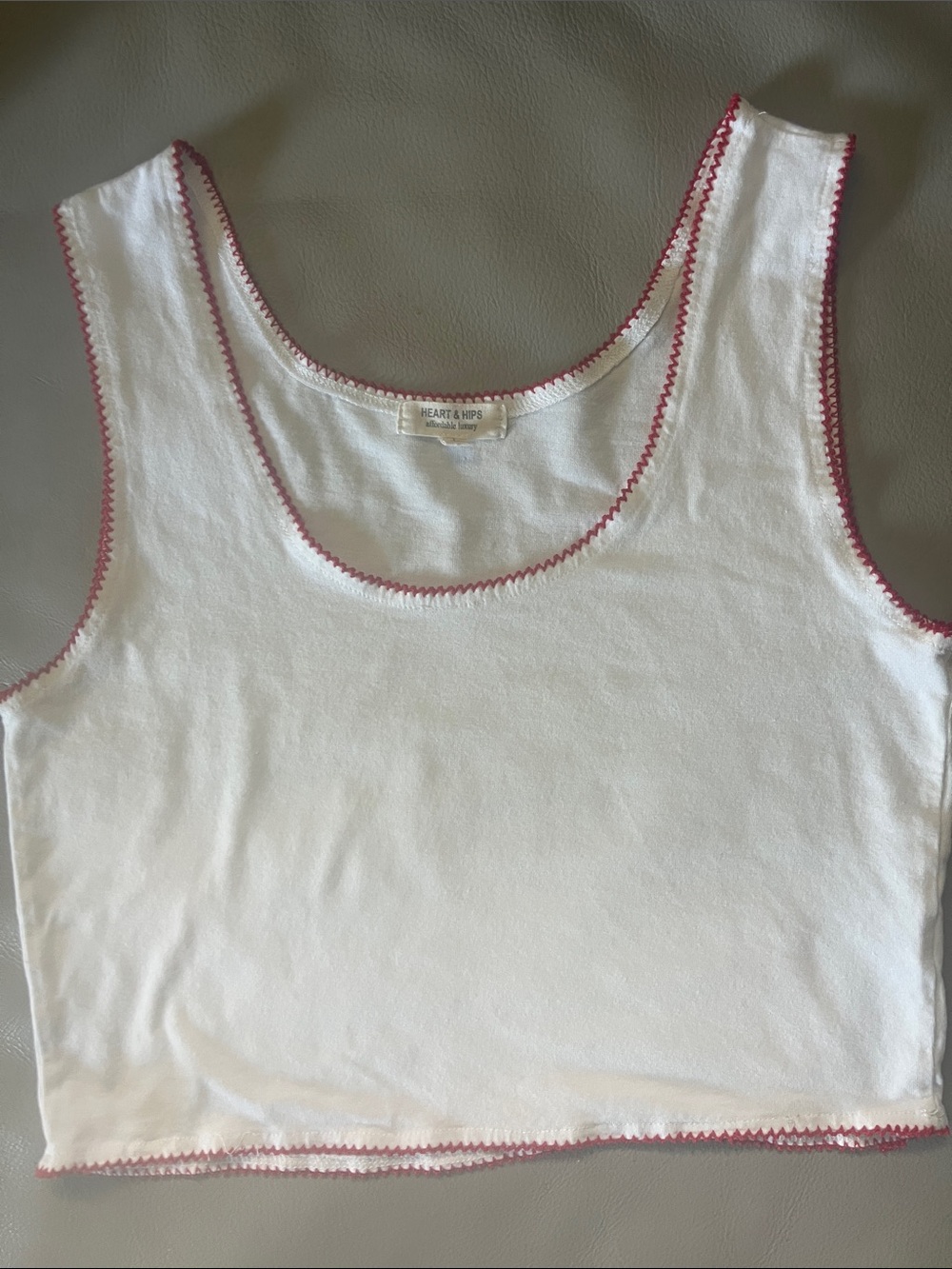 White Crop Tank with Red Trim